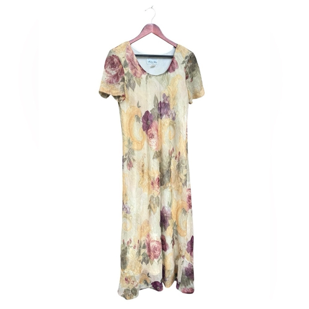 Vintage 90s Romantic Floral Dress Gypsy Y2K Slip Sundress Long Slim 00s Maxi 10